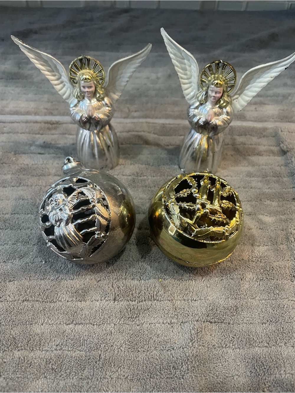 Vintage Bradford Silver Plastic Angel Christmas Ornament Lot